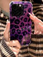 Coque de téléphone portable à imprimé léopard violet pour iPhone 16 15 Plus 17 18 Pro Max, coque antichoc à motif vortex, coque arrière INS