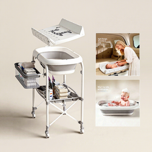 Table à langer bébé 3-en-1 avec baignoire et étagère de rangement, support de massage et de bain pour bébé, anti-pincement - Product Image 3