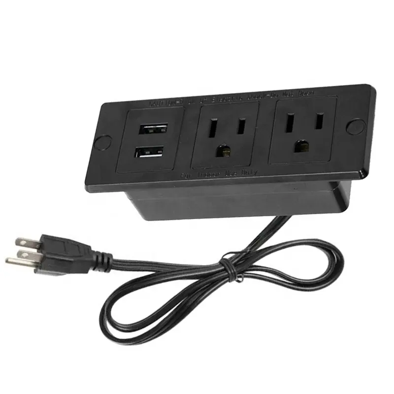 Tira de alimentación empotrada para escritorio, extensión de gabinete de encimera, concentrador de tira de alimentación, 2 tomas de corriente y 2 puertos USB