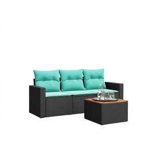 Ensemble de canapés de patio en polyrotin noir moderne avec coussins, 4 places, mobilier d'extérieur, design contemporain - Product Image 1