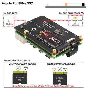 Spanplatte Geekworm X1002 Pcie M.2 Nvme Ssd-Karte für Raspberry <span class=keywords><strong>Pi</strong></span> 5 Kompatibel mit M.2 NVMe SSDs Schnelle Daten übertragungen - Product Image 3