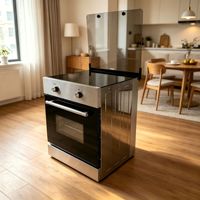 Cuisinière autonome à gaz et électrique 4 brûleurs en acier inoxydable 80L avec double porte en verre trempé et protection contre la surchauffe