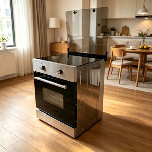 Cuisinière autonome à gaz et électrique 4 brûleurs en acier inoxydable 80L avec double porte en verre trempé et protection contre la surchauffe - Product Image 4