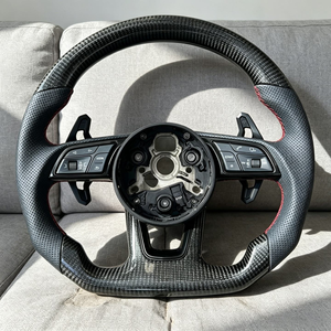 Volante Personalizado con Costuras en M de Fibra de Carbono Real para <span class=keywords><strong>Audi</strong></span> A7 A3 A4 B8 B9 A5 A6 C6 C7 <span class=keywords><strong>S3</strong></span> S4 S5 S6 RS3 Q3 Q5 R8 TT TTRS - Product Image 1