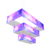 Présentoir suspendu au plafond pour stand d'exposition, portable et réutilisable, en tissu tensionnel à triple cube, imprimé par sublimation à 4 faces