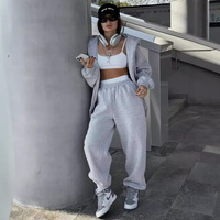 Sweat à capuche streetwear ample en polaire pour femme, style transfrontalier, nouvelle collection 2026, couleur unie, avec fermeture éclair et cordon de serrage à la cheville