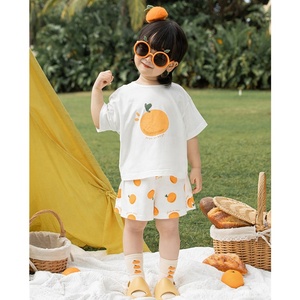 Ropa de verano para niñas, Conjunto de camiseta y pantalones cortos con estampado de frutas, de algodón, 2022 - Product Image 3