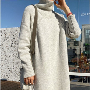 Maglioni Lunghi Invernali Coreani da Donna, Casual e Comodi, a Collo Alto <span class=keywords><strong>in</strong></span> Cashmere Intrecciato, Abiti Maxi <span class=keywords><strong>in</strong></span> <span class=keywords><strong>Maglia</strong></span> per Donne - Product Image 4