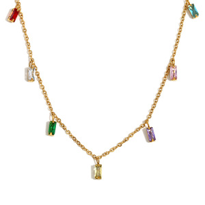 Haimi <strong>Boho</strong> Style 18K Gold Plated Stainless Steel <strong>Necklace</strong> for Women Rectangle Geometric Pattern Colorful Zircon Charm Link Chain - Product Image 5