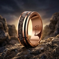 Bague en tungstène or rose 8 mm POYA avec incrustation de sable noir et copeaux de fer, gravure laser personnalisée, bijoux pour homme