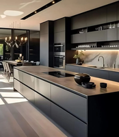 Doria Meuble d'îlot de cuisine modulaire personnalisable, design de luxe moderne, en laque et acier inoxydable, pour appartement, avec robinet et charnière