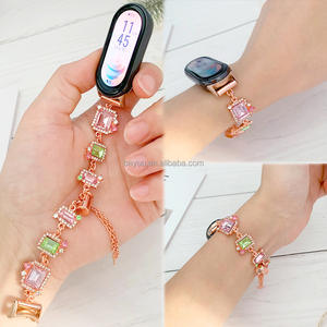 Correa de la Hermandad de mujeres griegas con diamantes de imitación rosa y verde para reloj inteligente Xiaomi, accesorio, pulsera de aleación ajustable - Product Image 3