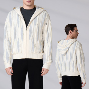 OEM ODM Long Sleeve Knitted Tops Autumn Winter Zipper <b>Cardigan</b> <b>Sweater</b> Jacket Casual Outdoor Men's Hooded - Product Image 1
