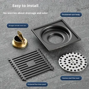 304 Stainless Steel Anti-odor <b>Brushed</b> Surface Deodorizing Filter Floor Drain Gun Gray All-Copper Core Bathroom Shower - Product Image 1