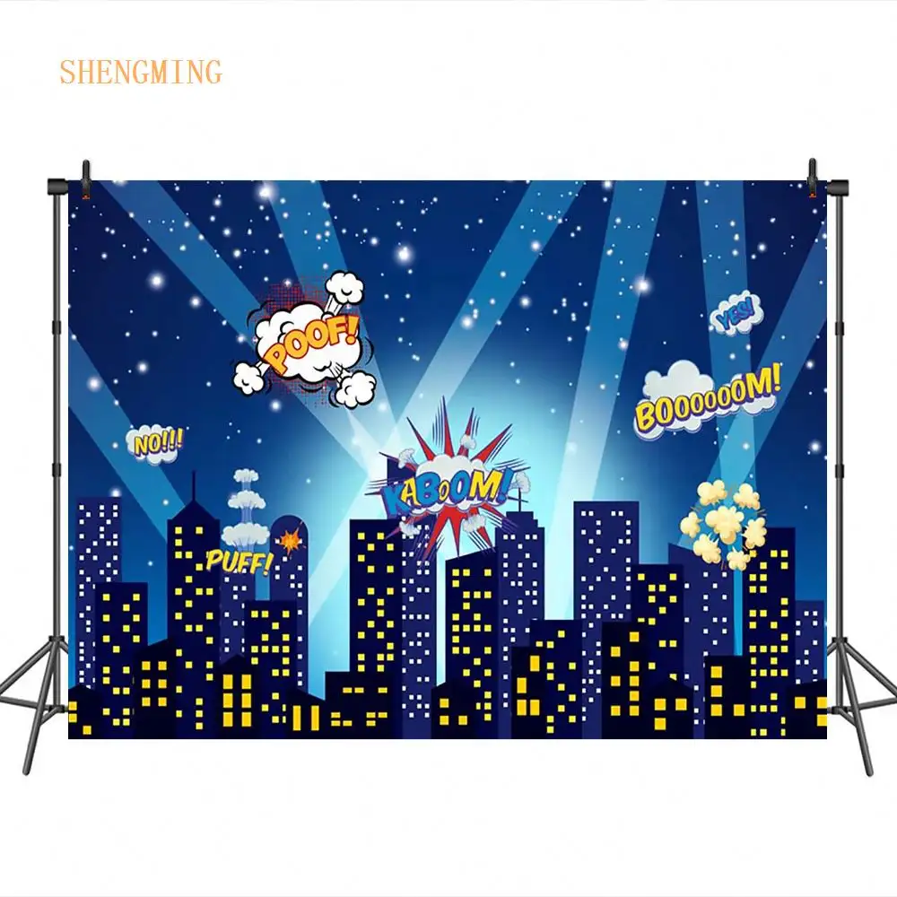 Superhero Theme Birthday Party Banner Backdrops For Photography Cartoon Super City Background For Kids