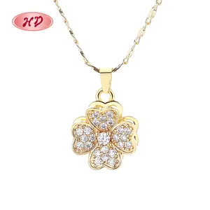 Bijoux Hd Vente en Gros Zircon Cubique AAA Bijoux Fleur Remplie d'Or 18K Chaîne Charme Dainty Colliers Rotatifs Pour Femmes