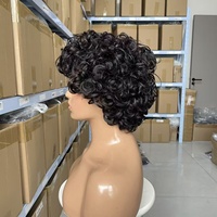 Perruques courtes de luxe, coupe pixie, densité 180%, bouclées lâches, 8 pouces, sans dentelle, entièrement fabriquées à la machine