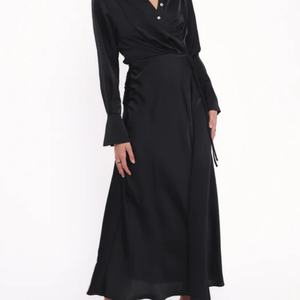 เดรสลำลองแบบใหม่ประจำปี 2025 แขนยาว ดีไซน์หรูหราทันสมัย ผ้าซาตินสีพื้น สำหรับผู้หญิง - Product Image 2