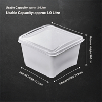 Contenitore Quadrato Personalizzato in PP da 1L per Gelato, Usa e Getta, Grado Alimentare, con Coperchio Piatto in PP Bianco/Grigio/Nero, Spessore 0,25-1mm