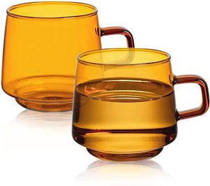 Set di 2 Tazze da Caffè in <span class=keywords><strong>Vetro</strong></span> - Bicchieri Impilabili da 300 ml con Manico - Tazze Colorate per Tè ed <span class=keywords><strong>Espresso</strong></span> - Product Image 1