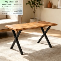 Table à manger moderne en bois massif à bords naturels, best-seller, avec pieds en métal noir en forme de X, idéale pour les petits espaces domestiques