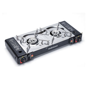 デュアルヘッド屋外ガスストーブ、2バーナー付き、家庭用ポータブルキャンプガスストーブ、ブタン対応、シンプルスタイル、グリルパン付き - Product Image 5