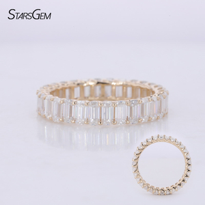 Cvd Hpht Bague en or jaune 10 carats taille émeraude 2x4mm cultivée en laboratoire pour mariage - Product Image 1