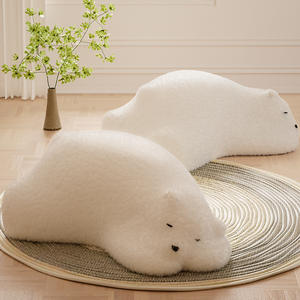 Taburete de peluche Sleepy Bear, silla blanca suave con forma de animal para niños y adultos, decoración para sala de estar - Product Image 2