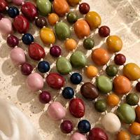 Collier bohème perlé avec disques en acrylique, chaîne réglable, bijoux pour femme