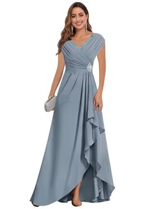 Vestido Largo de Gasa para Mujer, Estilo Línea A, con Manga Corta, Formal, para Invitadas de Boda, Vestidos para Madre de la Novia - Product Image 2