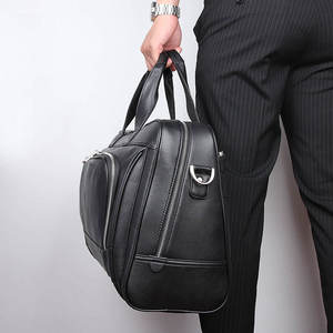 Porte-documents pour ordinateur portable en cuir Crazy Horse de 17 pouces pour hommes, en cuir de vache véritable, très tendance, pour les voyages d'affaires, grande capacité - Product Image 4