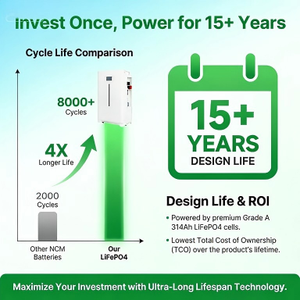 แบตเตอรี่ลิเธียมไอออน LiFePO4 48V 200Ah-314Ah สำหรับระบบสำรองไฟฟ้า (UPS) พลังงานแสงอาทิตย์ 15kW ระบบกักเก็บพลังงานสำหรับใช้ในครัวเรือน แบบติดผนัง พร้อมระบบ CAN - Product Image 4