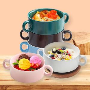 Cuenco Binaural de cerámica japonés creativo para postres, tazas, huevos al vapor, sopas pequeñas para niños - Product Image 5