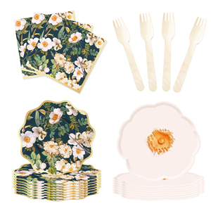 DAMAI - Juego de Platos de Papel Desechables Personalizados con Tema de Flores Blancas para Fiesta de Té de Primavera, Decoración para Fiesta de Té, Artículos para Fiesta - Product Image 3