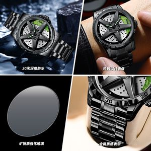 Binbond Men's Quartz Watch Stainless Steel Band Chronograph Car Wheel Hub Dial Design 12mm Thickness Waterproof - Product Image 4
