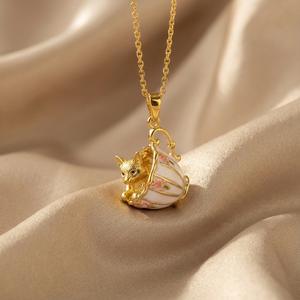 Collar con Colgante de Animalito Adorable, Chapado en Oro de 18K, con Esmalte, Conejo, Zorro, Gato, Perro, Cuentas, Joyería de Moda Unisex, Regalo - Product Image 4