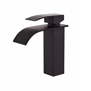 Robinet de lavabo cascade noir, monocommande, à poser sur le comptoir, avec cartouche céramique, en laiton - Product Image 1