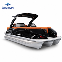 Bateau ponton de loisirs et de pêche en aluminium de 22 pieds à moteur hors-bord haute vitesse 200 CV, série sport, 12 places, 3 tubes, avec bimini, certifié CE