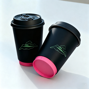 <b>Disposable</b> 8oz 10oz 14oz 16oz 24oz Laxury Black Biodegradable Double Wall Heat Resistant Custom Paper Coffee <b>Cups</b> with Lids - Product Image 2