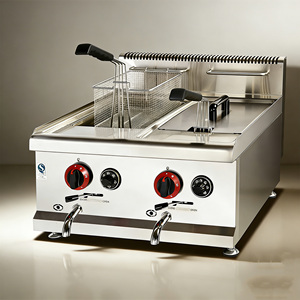 <span class=keywords><strong>Friteuse</strong></span> Commerciale à Gaz Naturel de Comptoir 14L+14L avec Deux Réservoirs Amovibles pour Friture de Poulet, Frites et Chips - Product Image 1