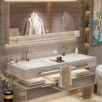 Mueble de Baño Moderno para Hotel/Villa con Lavabo Individual/Doble - Gabinete con Espejo LED Inteligente Antivaho y Montaje en Pared, Set de Muebles de Madera