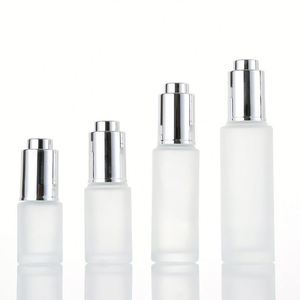 Luxury Clear Frosted Glass Dropper Bottle 20ml 30ml for Essential Oil Eye Serum Glass Bottle With <b>Press</b> <b>Button</b> - Product Image 3
