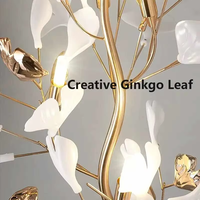 Lustre suspendu personnalisé en forme de fleur pour hôtel, villa, hall d'entrée, escalier, lampe suspendue LED, décoration moderne, long lustre en céramique en forme de feuille de Ginkgo