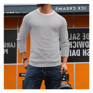 Automne et hiver nouvelle tendance coton sport hommes couleur unie col gaufré pull pull - Product Image 4
