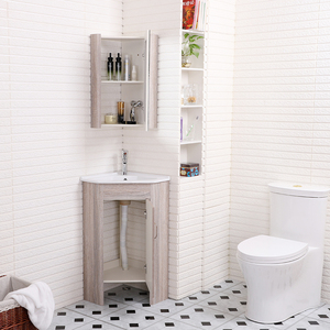 New <strong>Free</strong> <strong>Standing</strong> PVC Modern Hotel <strong>Bathroom</strong> Corner Cabinet with Ceramic Basin and Framed <strong>Mirror</strong> - Product Image 5