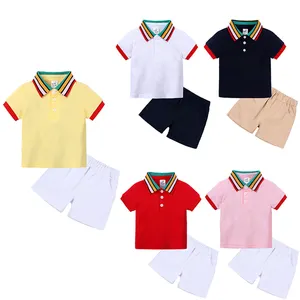 pijamas set 4yrs de idade Suppliers-Conjunto de roupas curtas para crianças, conjunto com 2 peças de roupas de verão com gola polo arco-íris e calças curtas para meninos