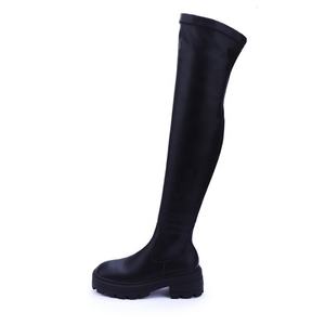 Bottes noires extensibles à semelle antidérapante de 5cm pour <span class=keywords><strong>femme</strong></span>, en faux cuir, au-dessus du genou, taille 43 - Product Image 6
