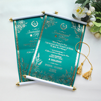 Invitación de desplazamiento de flor Rosa lámina de oro verde azulado personalizada para corte de lujo estilo Retro Vintage boda cumpleaños evento Gala