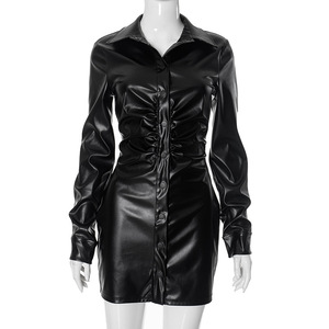 <span class=keywords><strong>Abiti</strong></span> corti Casual da <span class=keywords><strong>donna</strong></span> alla moda in <span class=keywords><strong>pelle</strong></span> sintetica abito sottile con risvolto Sexy e 2024 autunno inverno abbigliamento <span class=keywords><strong>donna</strong></span> - Product Image 2