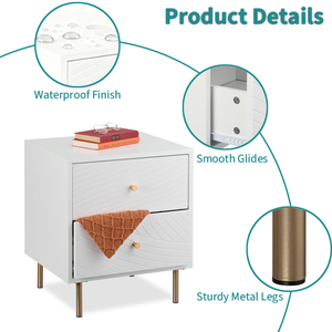 Bàn đầu giường bằng gỗ sang trọng hiện đại với 2 ngăn kéo và 4 chân kim loại - Product Image 5